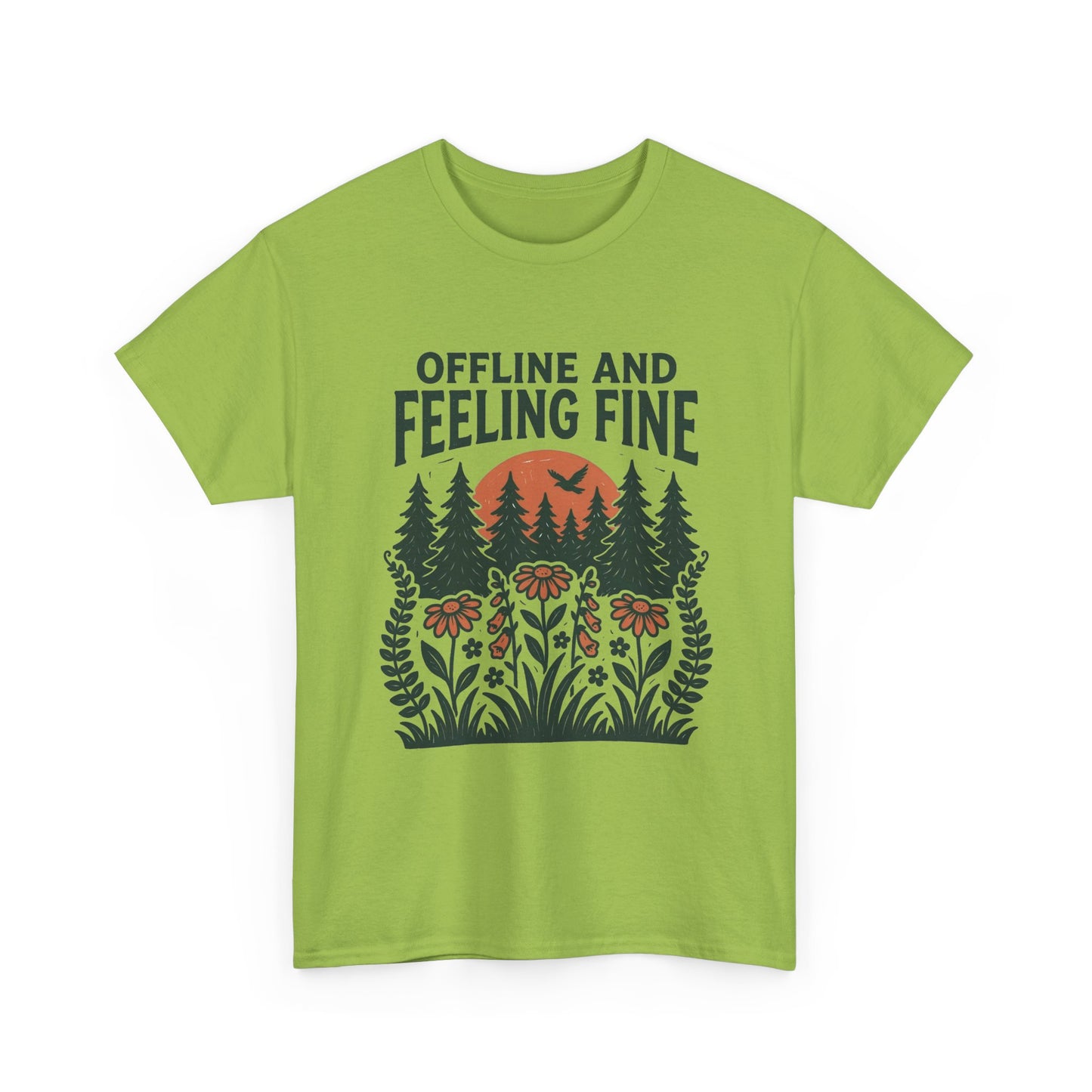 Offline And Feeling Fine Outdoors Retro Graphic T Shirt Regular Men's Heavy Cotton Tee