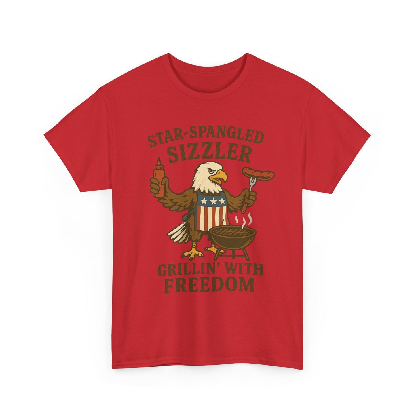 Grilling With Freedom American Flag T Shirt USA Bald Eagle Unisex Heavy Cotton
