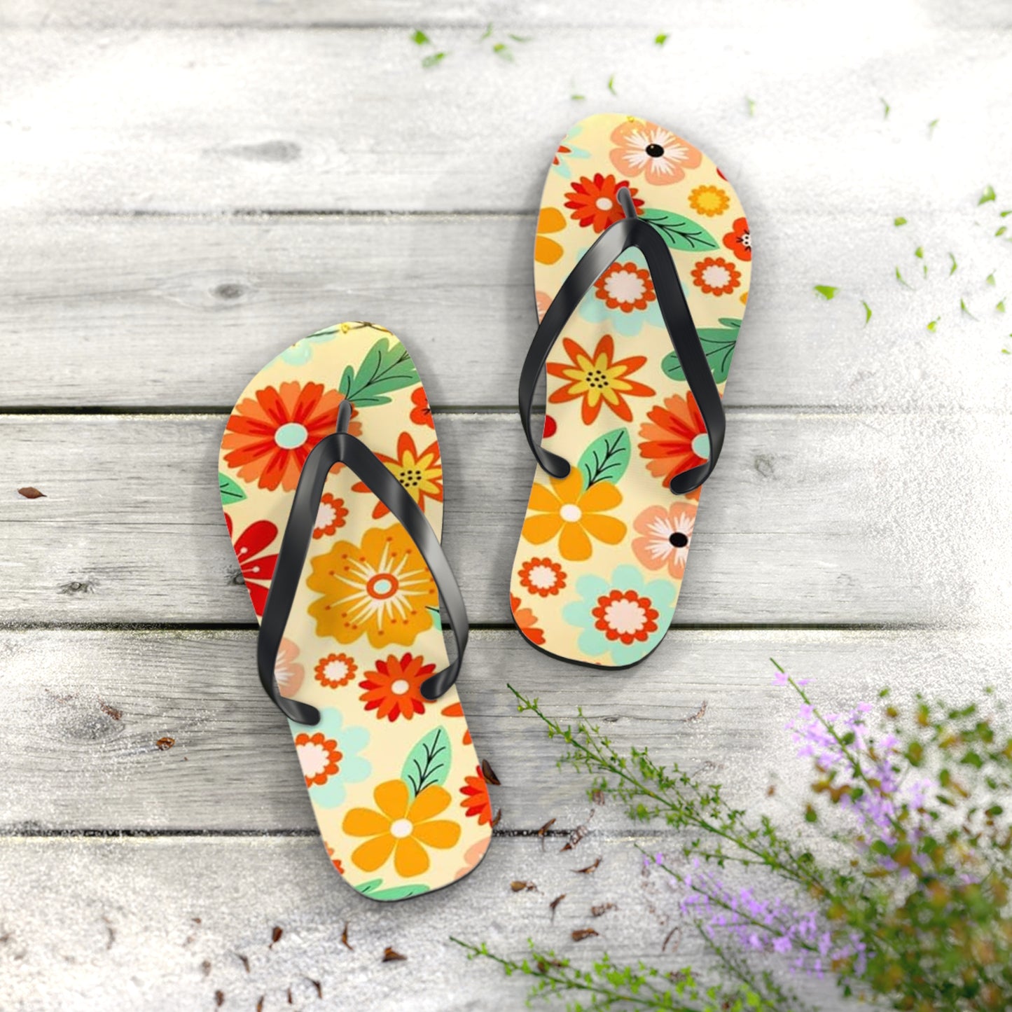 Waves And Sun Sandals Tropical Flowers Summer Flip Flops Slides BRAND NEW