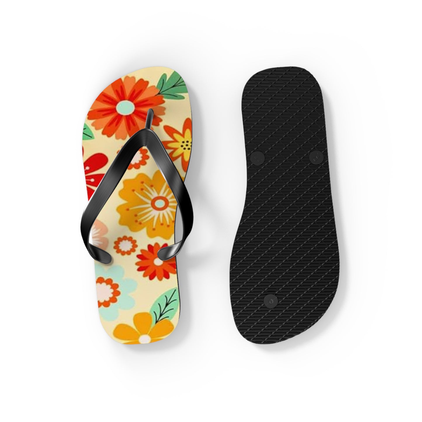 Waves And Sun Sandals Tropical Flowers Summer Flip Flops Slides BRAND NEW