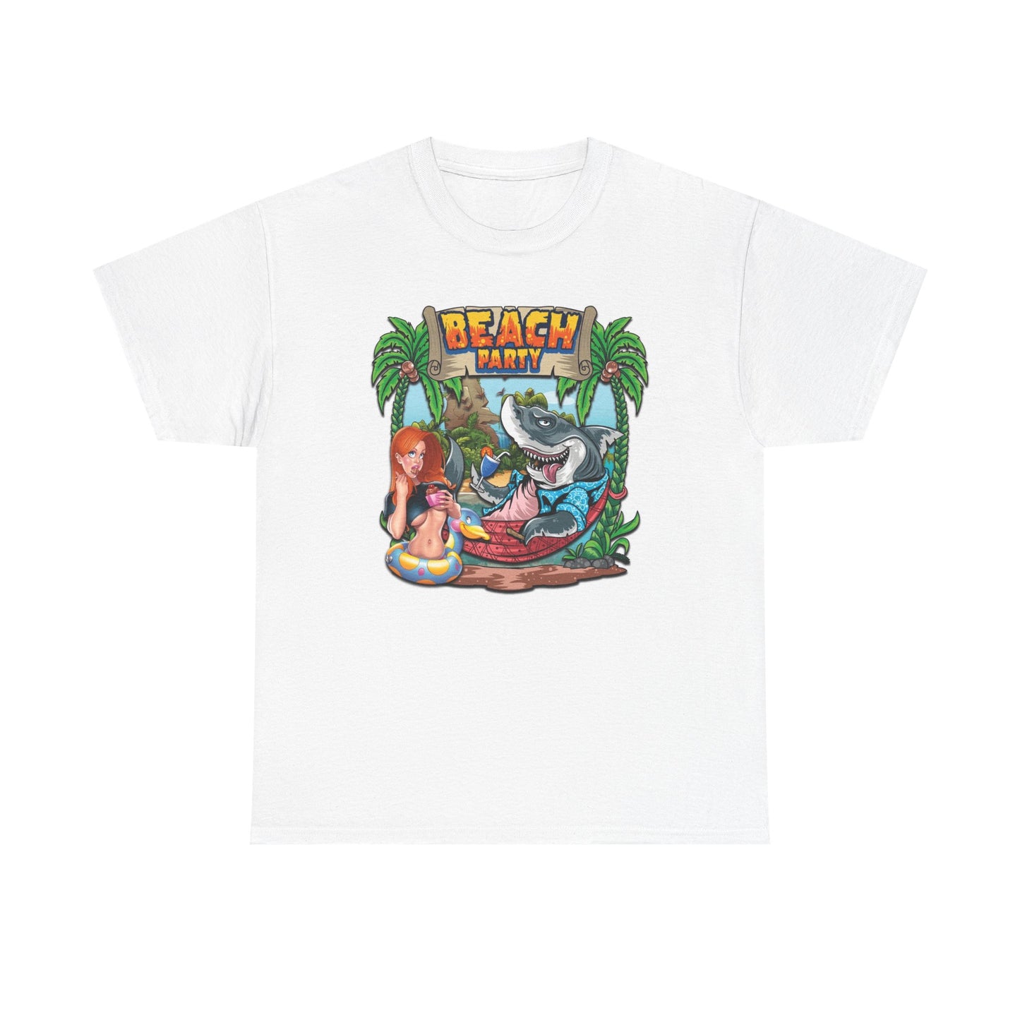 Beach Party Graphic T Shirt Retro Shark Party Unisex Heavy Cotton Tee