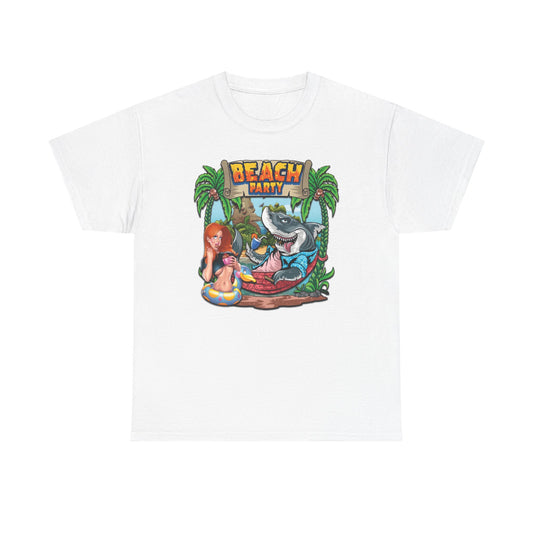 Beach Party Graphic T Shirt Retro Shark Party Unisex Heavy Cotton Tee