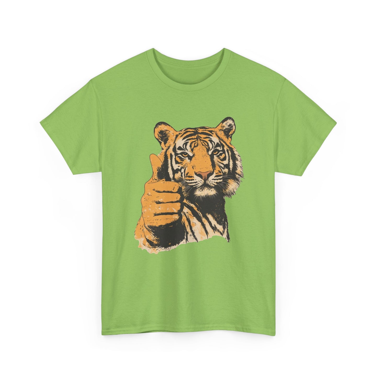 Thumbs Up Tiger Retro Graphic T Shirt Regular Men's Heavy Cotton Tee