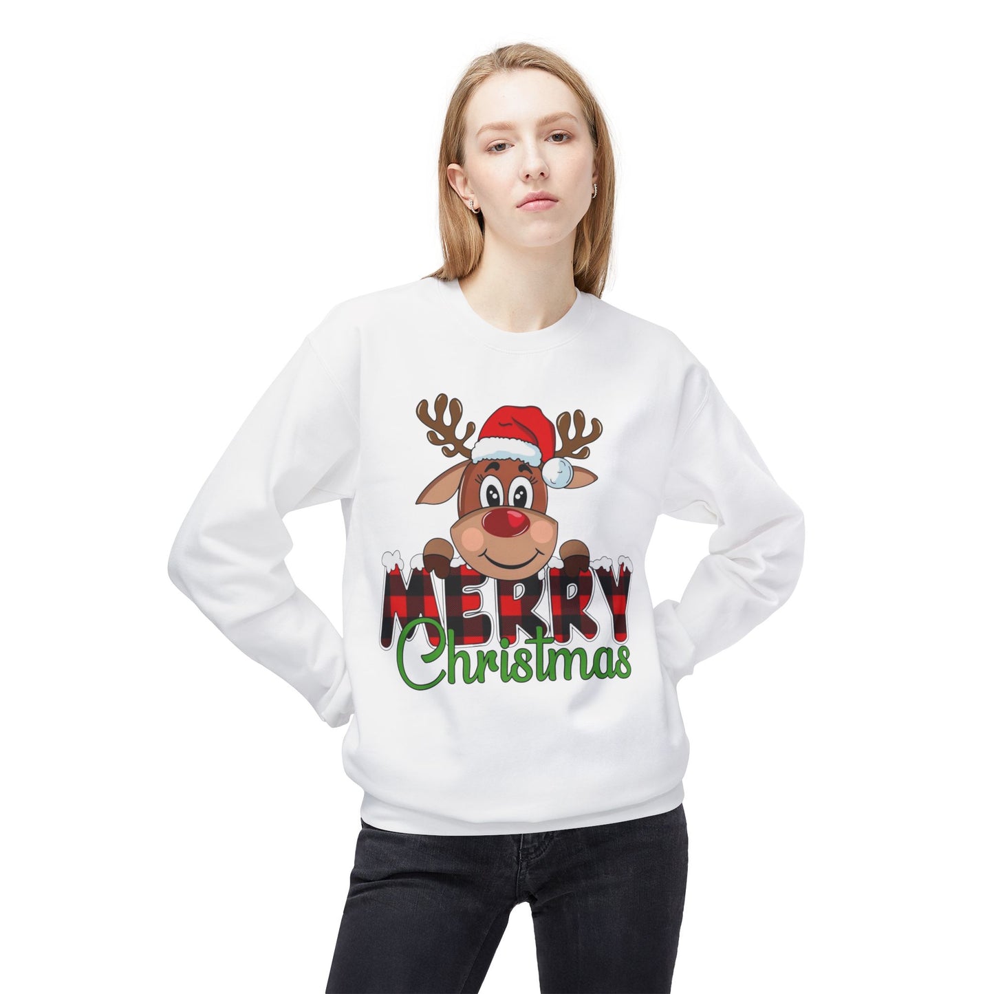 Merry Christmas Cute Deer Sweater NEW Unisex Fleece Crewneck Sweatshirt