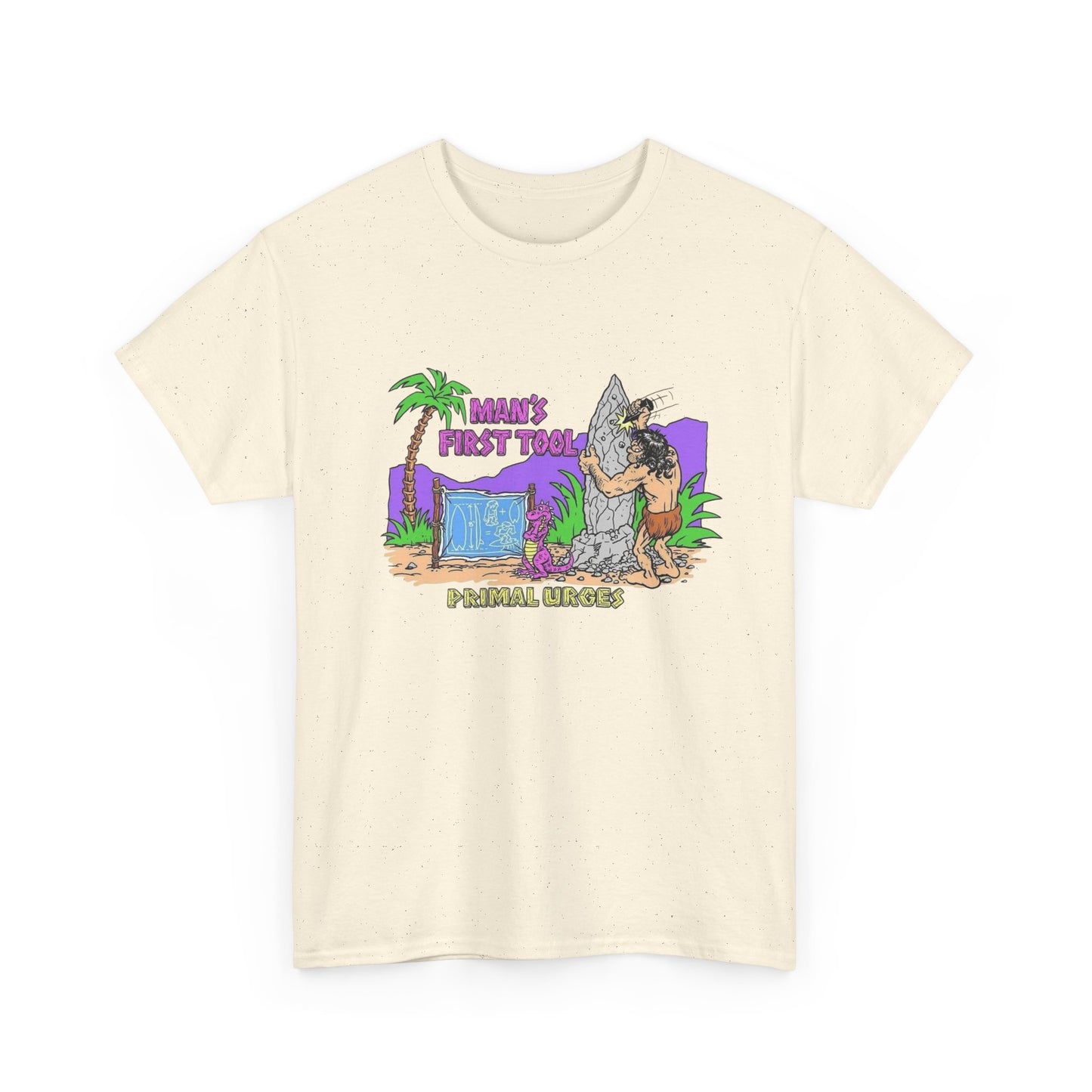 Caveman Surfing Funny Graphic T Shirt Unisex Heavy Cotton Tee Gift