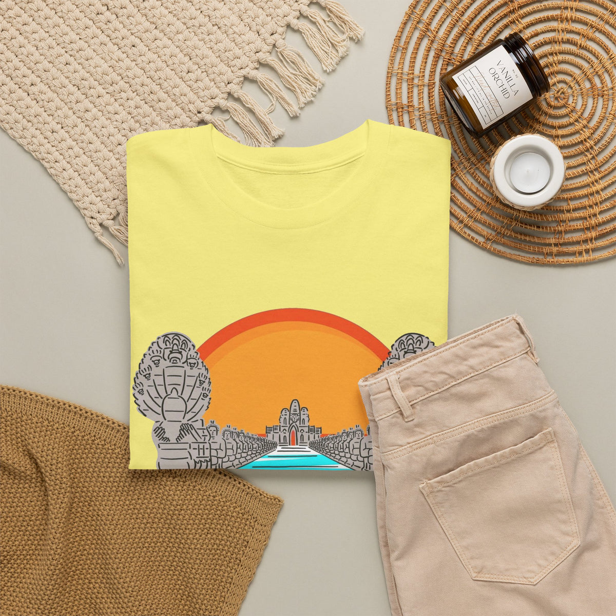 Cambodia Angkor Wat Sunset T-Shirt Men's Graphic Tee Retro