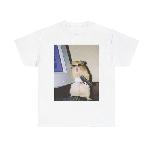 Funny Hamster Stick Up Meme Graphic T Shirt Unisex Heavy Cotton Tee BRAND NEW