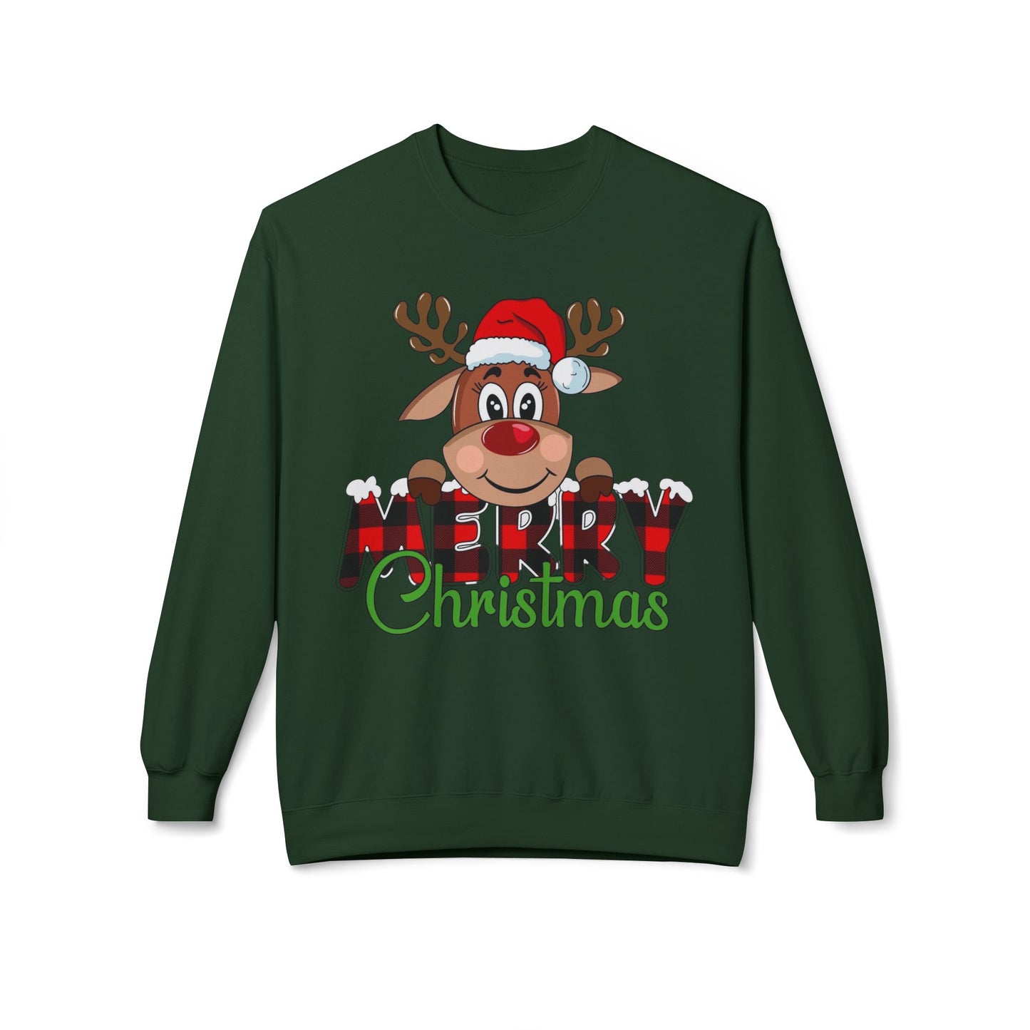 Merry Christmas Cute Deer Sweater NEW Unisex Fleece Crewneck Sweatshirt
