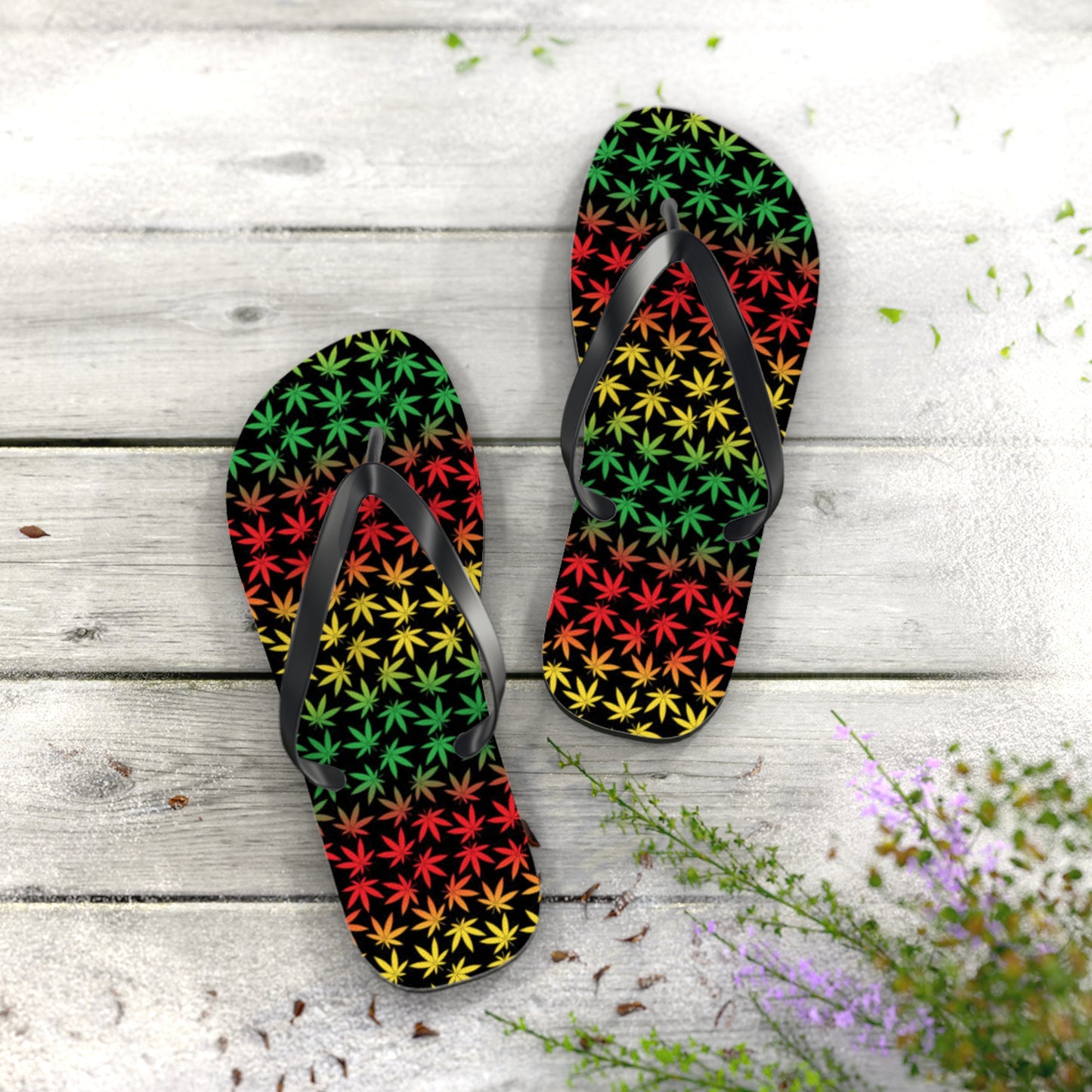 WAVES And SUN Co Sandals Jamaica Weed Flip Flops -Slides Summer Beach BRAND NEW