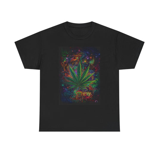 Weed Leaf Painting Space Art Graphic Shirt Unisex Heavy Cotton Tee