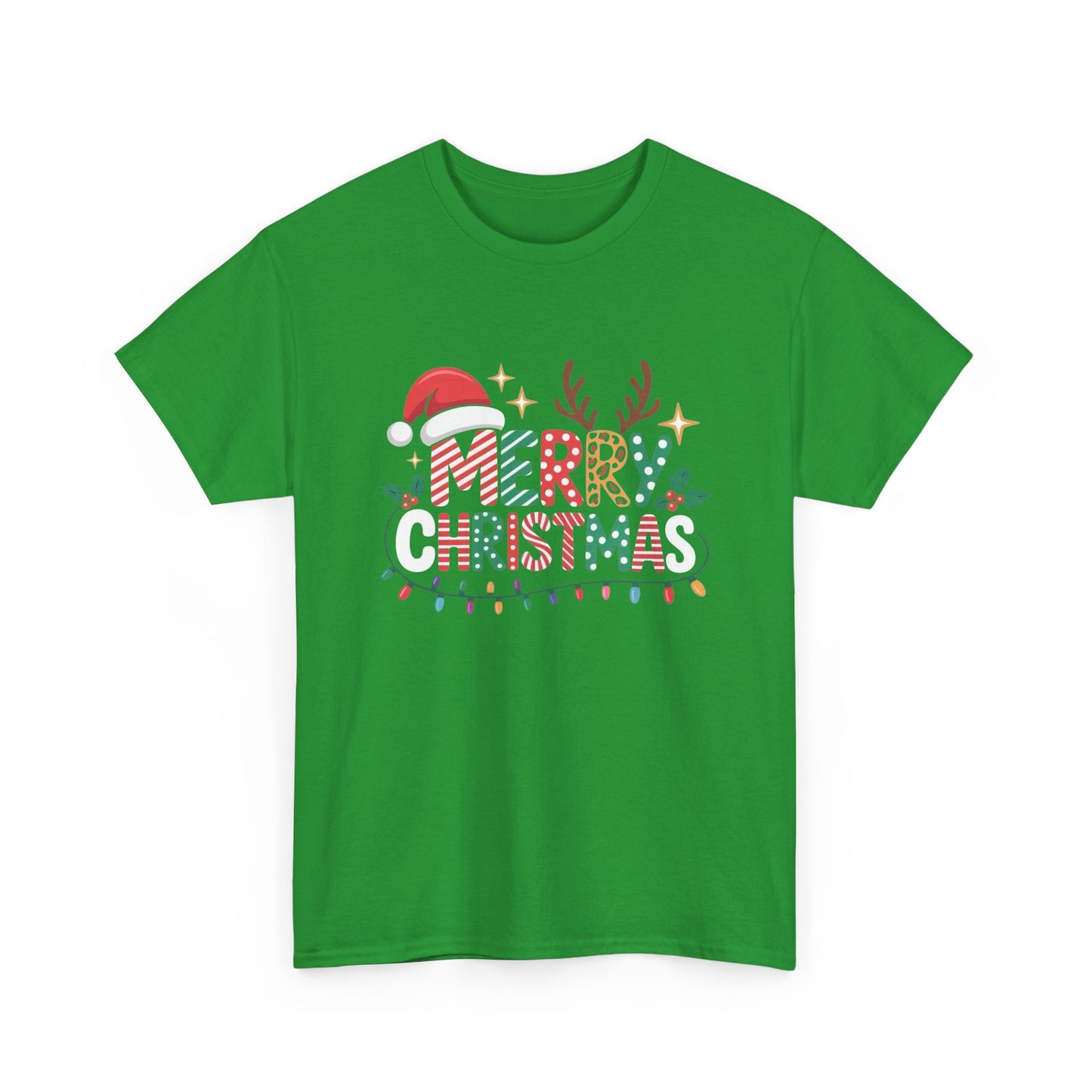 Merry Christmas Antlers Graphic T Shirt NEW Unisex Heavy Cotton Tee