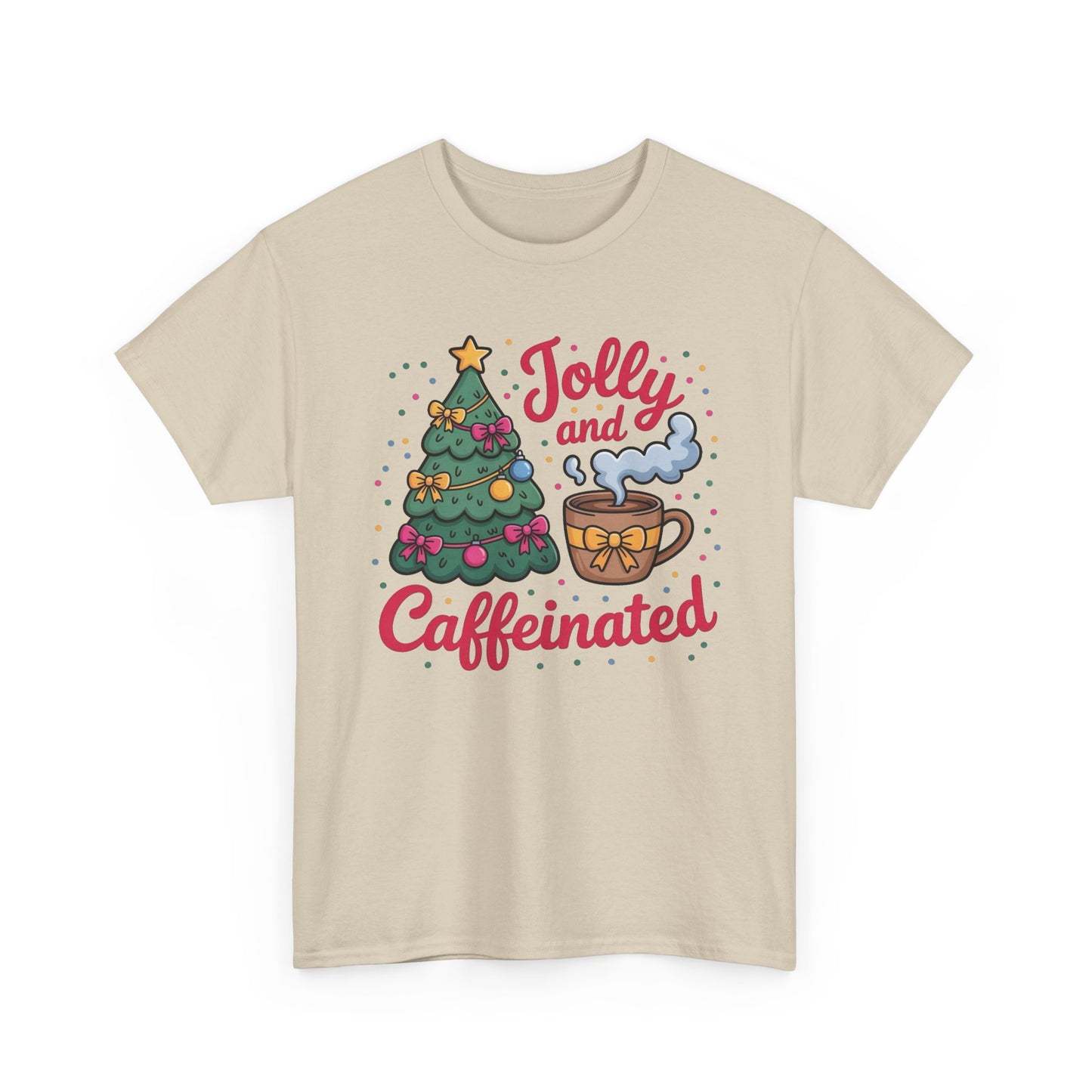 Jolly And Caffeinated Christmas Coffee Graphic T Shirt NEW ADULT