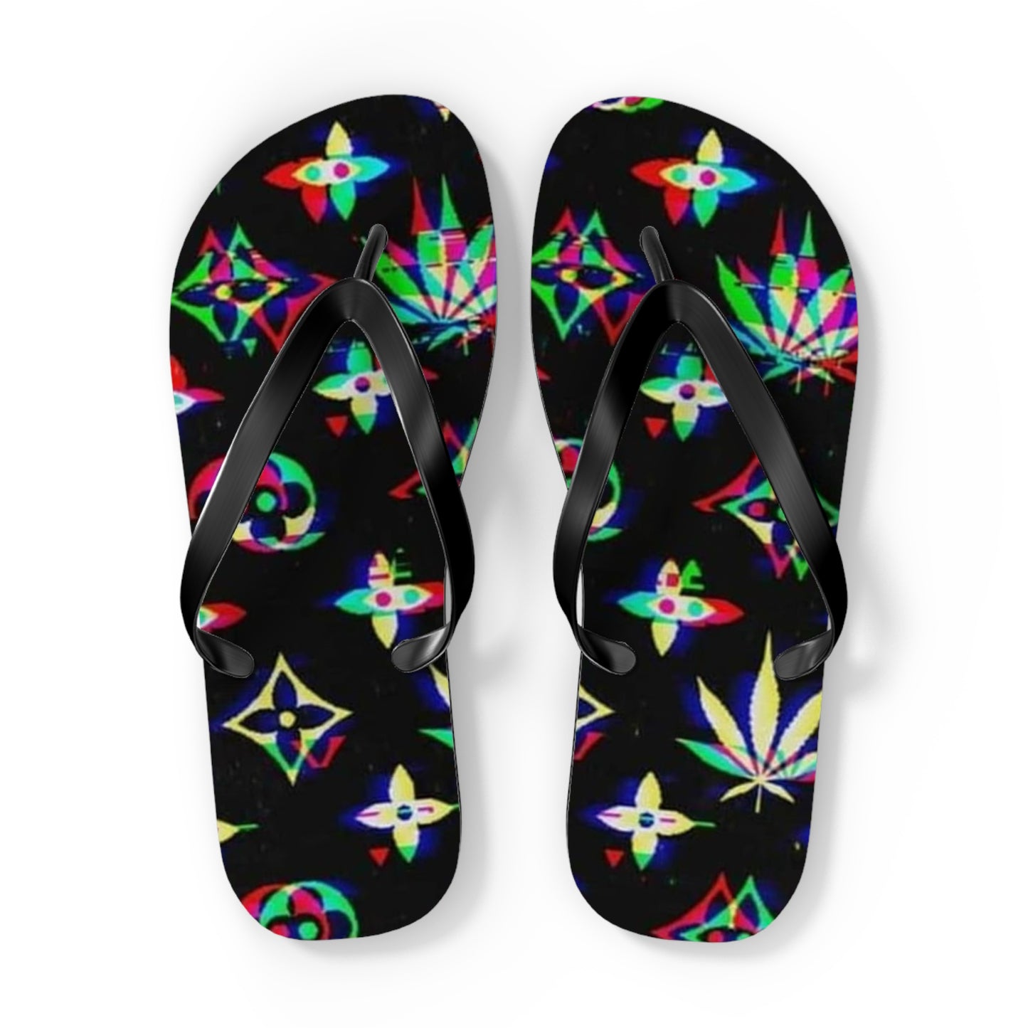 WAVES And SUN Co Sandals Weed Leafs  - Flip Flops -Slides Summer Beach BRAND NEW