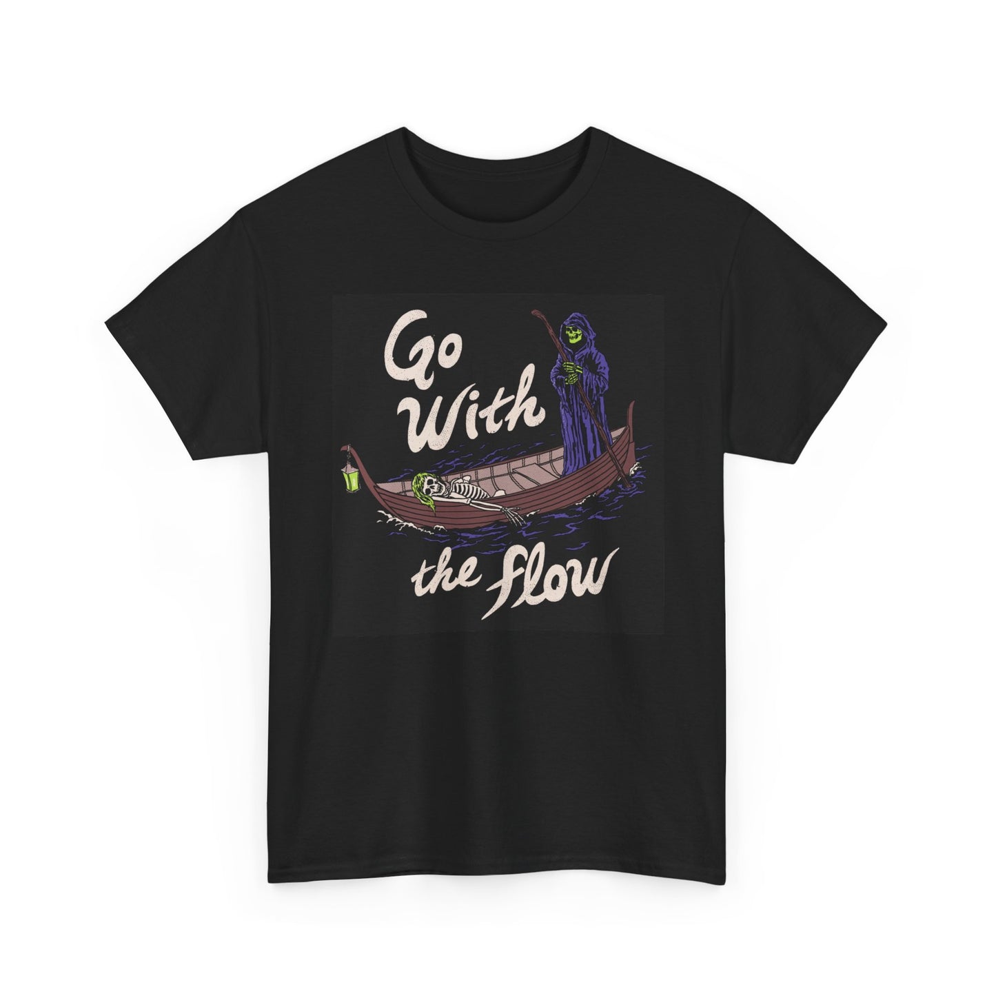 Just Go With The Flow Grim Reaper Graphic T Shirt NEW Cotton Tee Gift