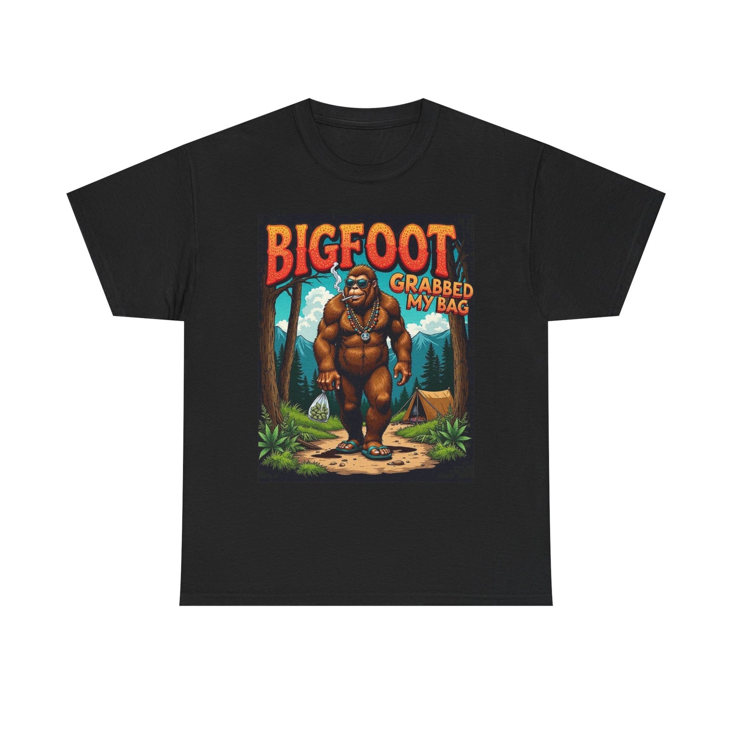 Bigfoot Grabbed My Bag T Shirt Funny Graphic Unisex Heavy Cotton Tee