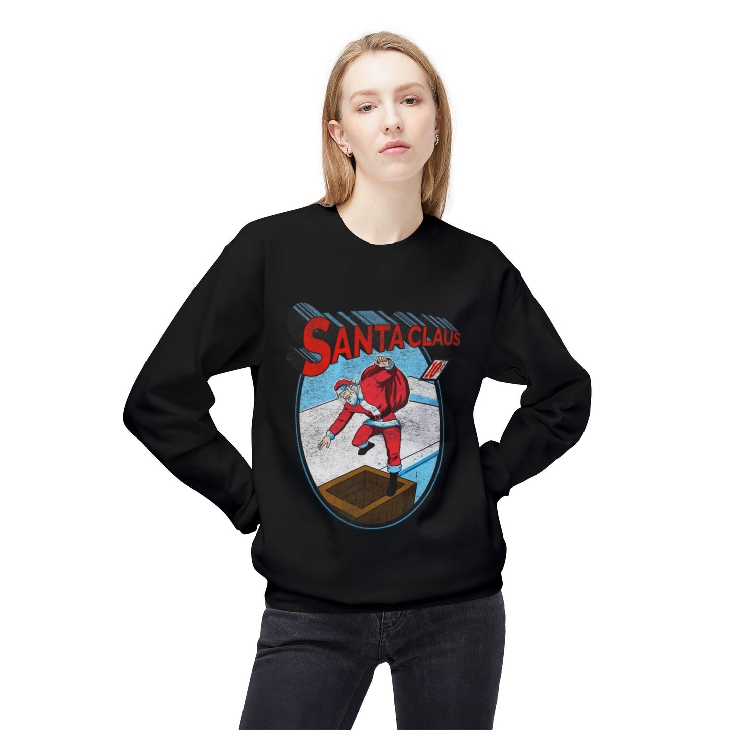 Santa Clause Cartoon Sweater NEW Unisex Fleece Crewneck Sweatshirt