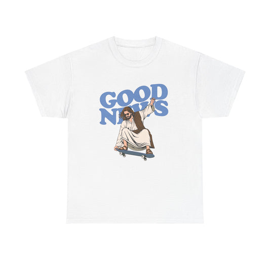 Good News Jesus Skateboarding Graphic T Shirt Men's Heavy Cotton Tee - Quality - Modern True to Size