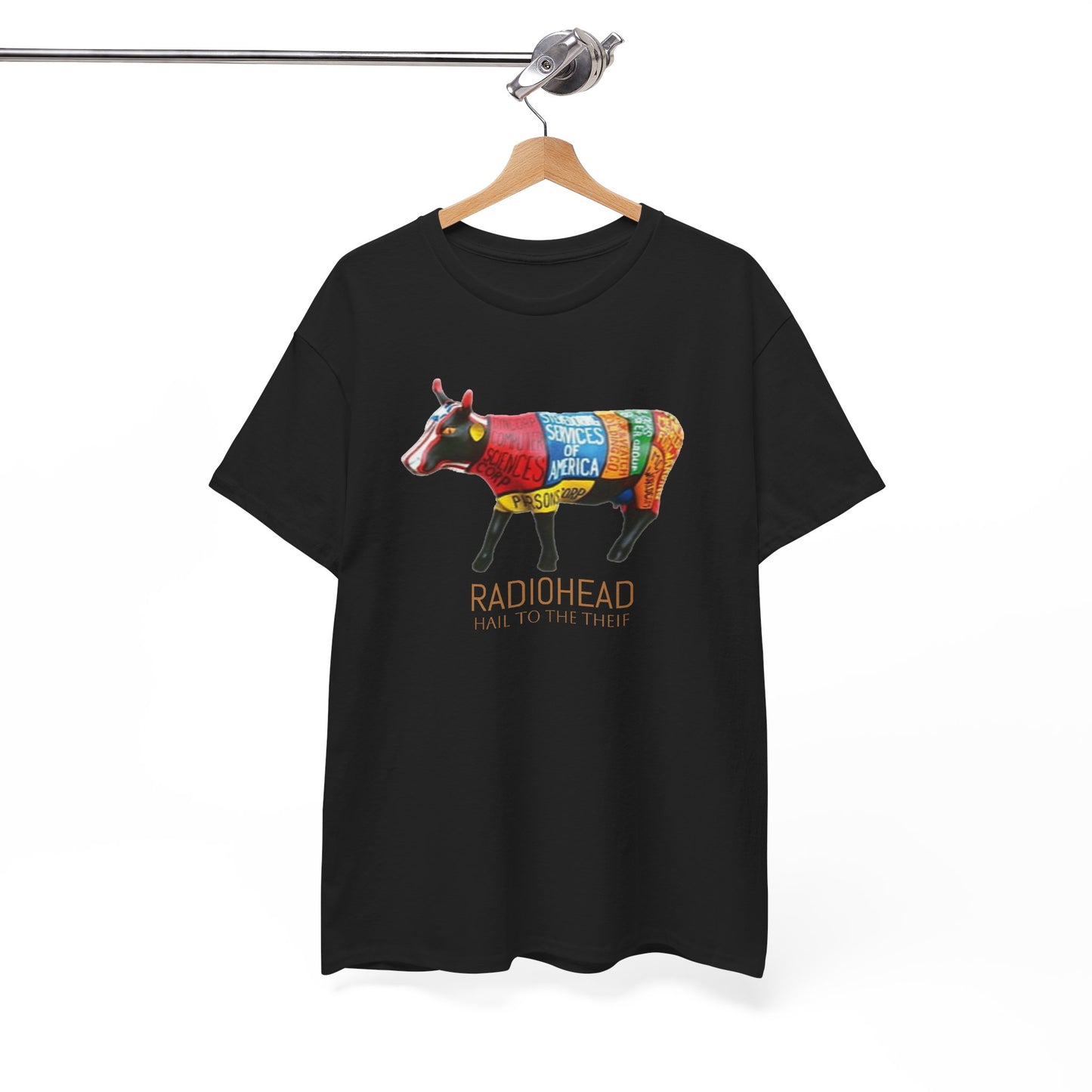 Radiohead Shirt Vintage cow rainbow graphic art rock Unisex Heavy Cotton Tee