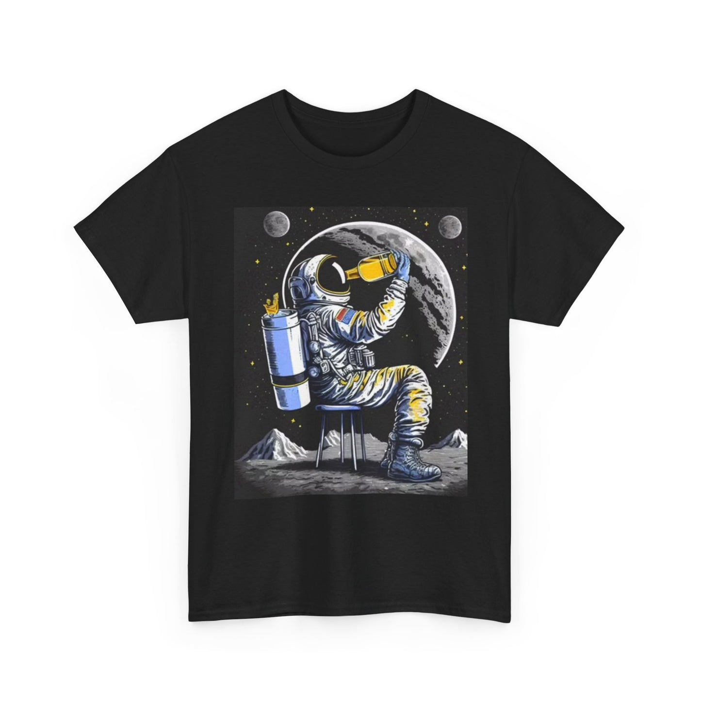 Drunk Astronaut Graphic T Shirt Funny Space Booze Beers Unisex Heavy Cotton Tee