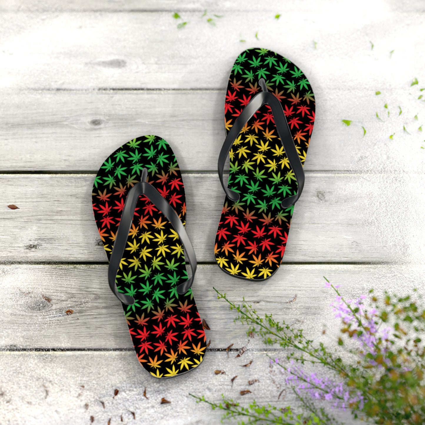 WAVES And SUN Co Sandals Jamaica Weed Flip Flops -Slides Summer Beach BRAND NEW