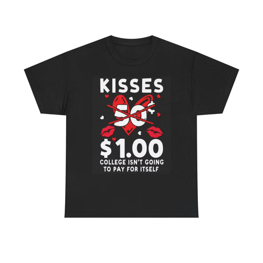 College Kissing Booth T Shirt Funny Graphic Hearts Jokes Unisex Heavy Cotton Tee