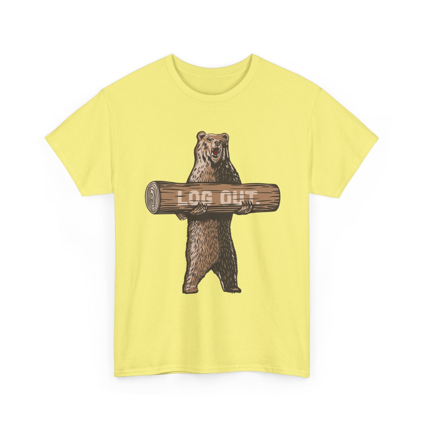 Log Out Bear Vacation Camping T Shirt Graphic Men's Heavy Cotton Tee