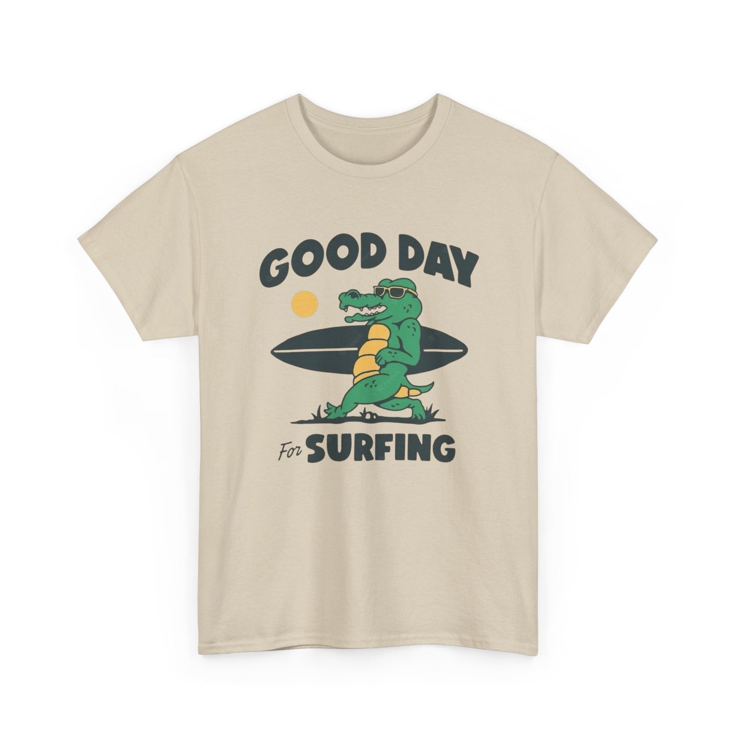 Good Day For Surfing Crocodile T Shirt Graphic Unisex Heavy Cotton Tee NEW GIFT