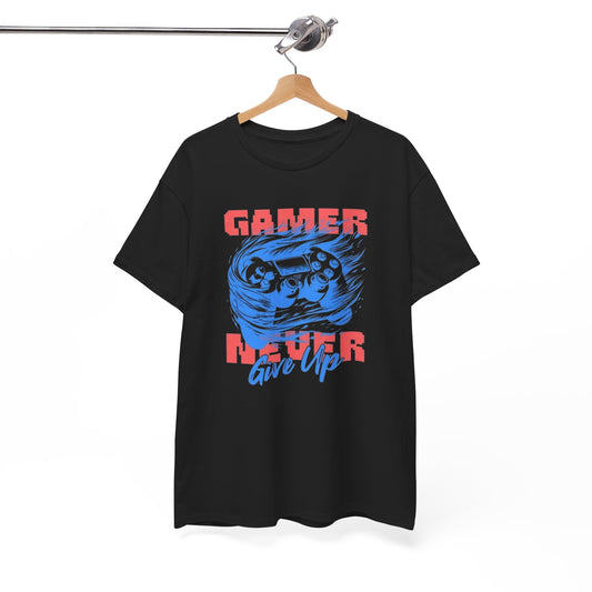 A Gamer Never Gives Up Graphic T Shirt Heavy Cotton Tee NEW ADULT UNISEX