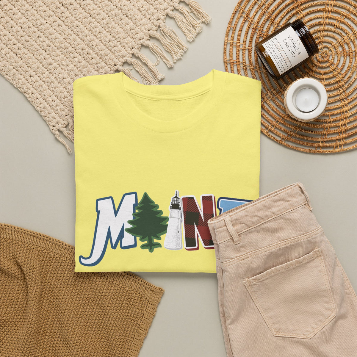 Maine Typography Tee | State Outline, Pine Tree, Lighthouse Men's Graphic T Shirt