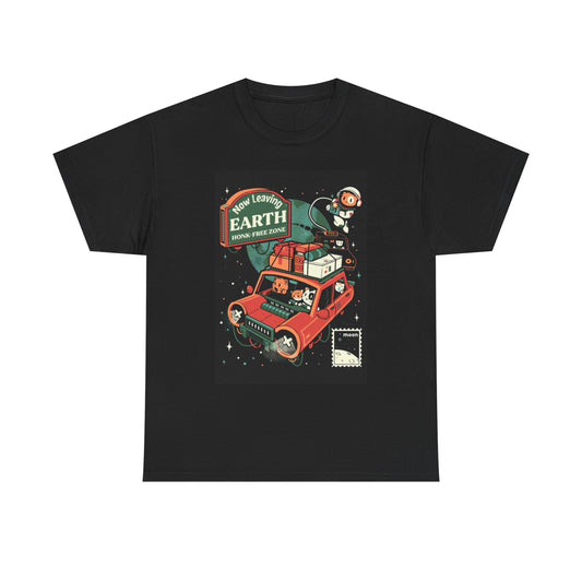 Now Leaving Earth Graphic T Shirt Unisex Heavy Cotton Tee