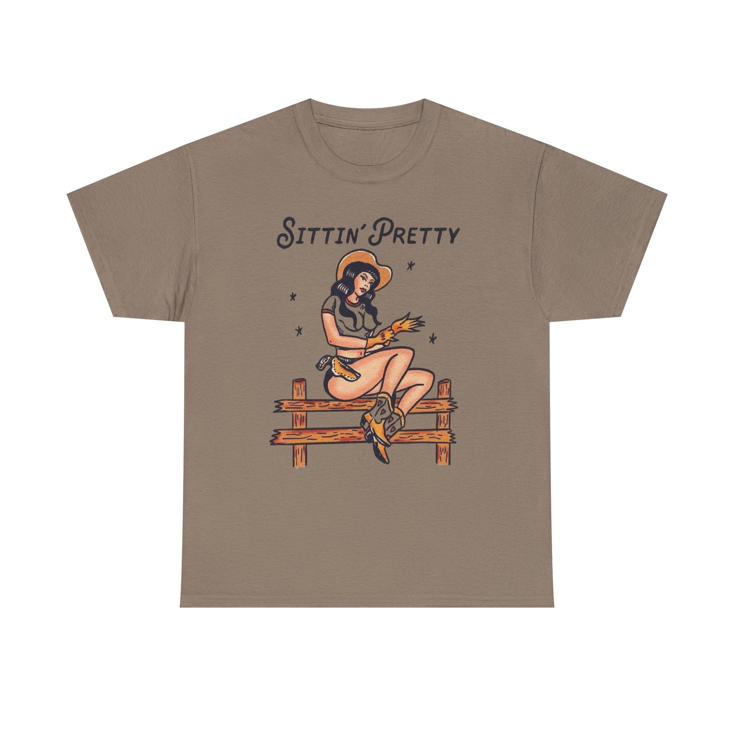 Sitting Pretty Cowgirl Western Graphic T Shirt Unisex Heavy Cotton Tee GIFT NEW