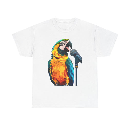 Funny Parrot Graphic T Shirt Mimic Singing Unisex Heavy Cotton Tee