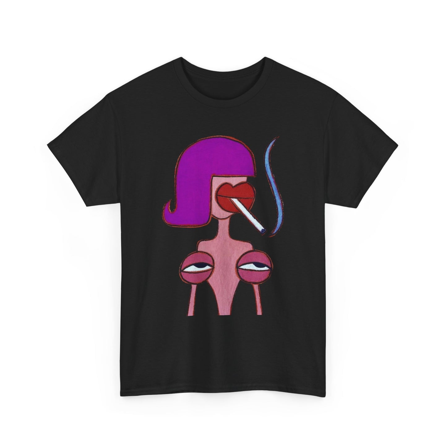 Upside Down Woman Smoking Graphic T Shirt Vintage Cotton Tee - New Gift - Tee