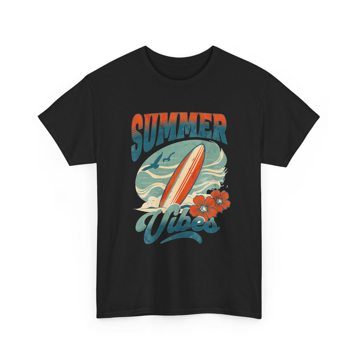 Summer Vibes Beach Surfing Graphic T Shirt Men's Heavy Cotton Tee