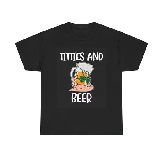 Titties And Beer Graphic T Shirt Funny Garage Beers Jokes Unisex Heavy Cotton