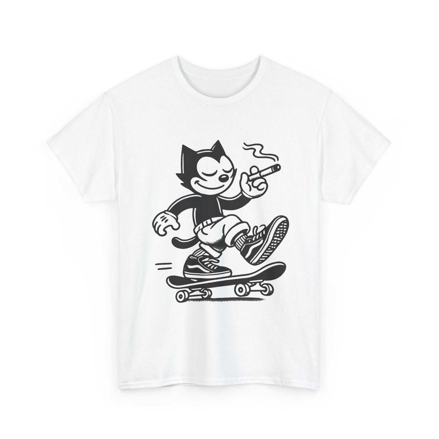 Cat Skateboarding Retro Graphic T Shirt NEW Vintage Unisex Heavy Cotton Tee