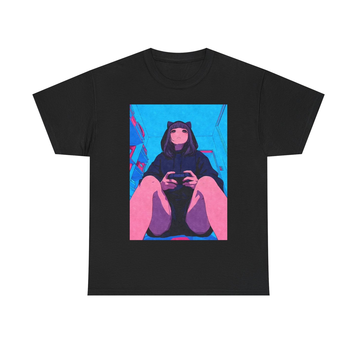 Waifu Anime T-shirt Girl Graphic Cartoon Retro Gaming Unisex Heavy Tee Gamer 77