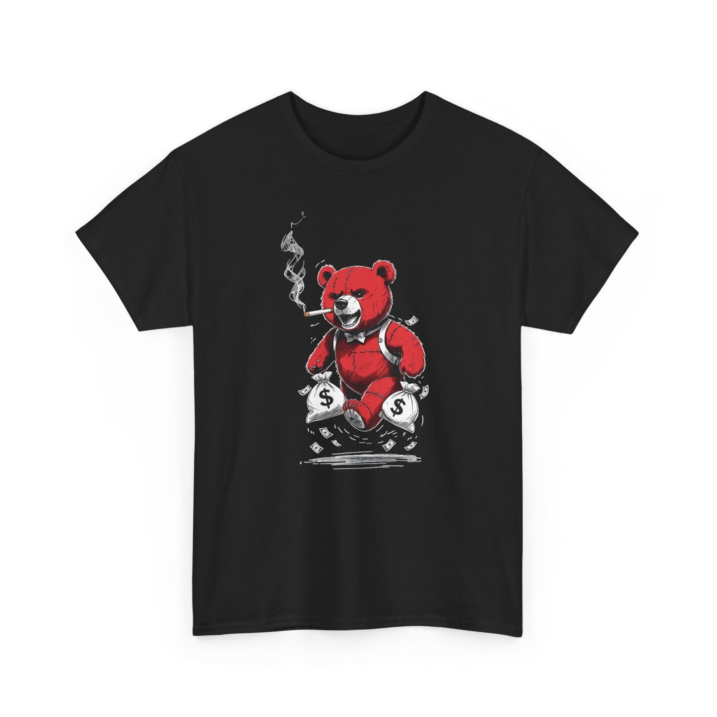Money Bags Teddy Bear Smoking Graphic T Shirt NEW Unisex Heavy Cotton Tee