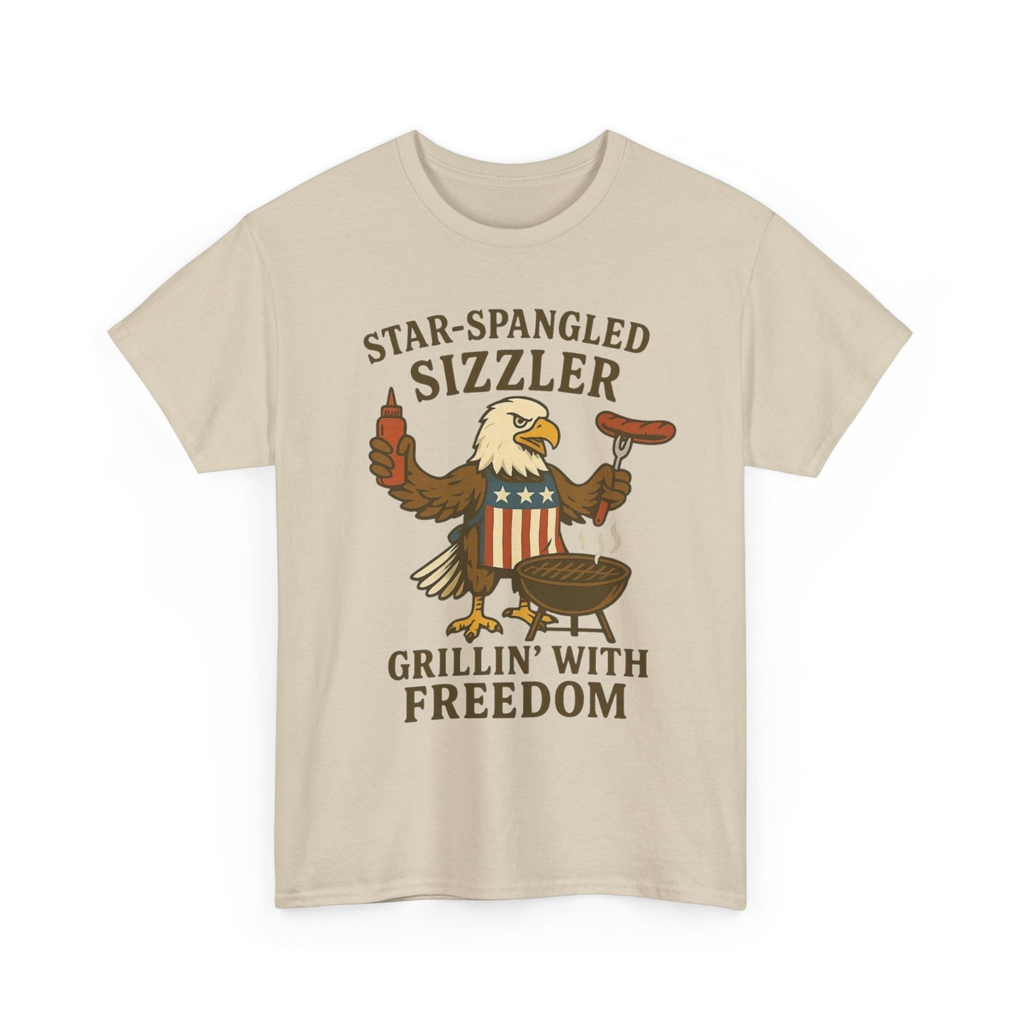Grilling With Freedom American Flag T Shirt USA Bald Eagle Unisex Heavy Cotton