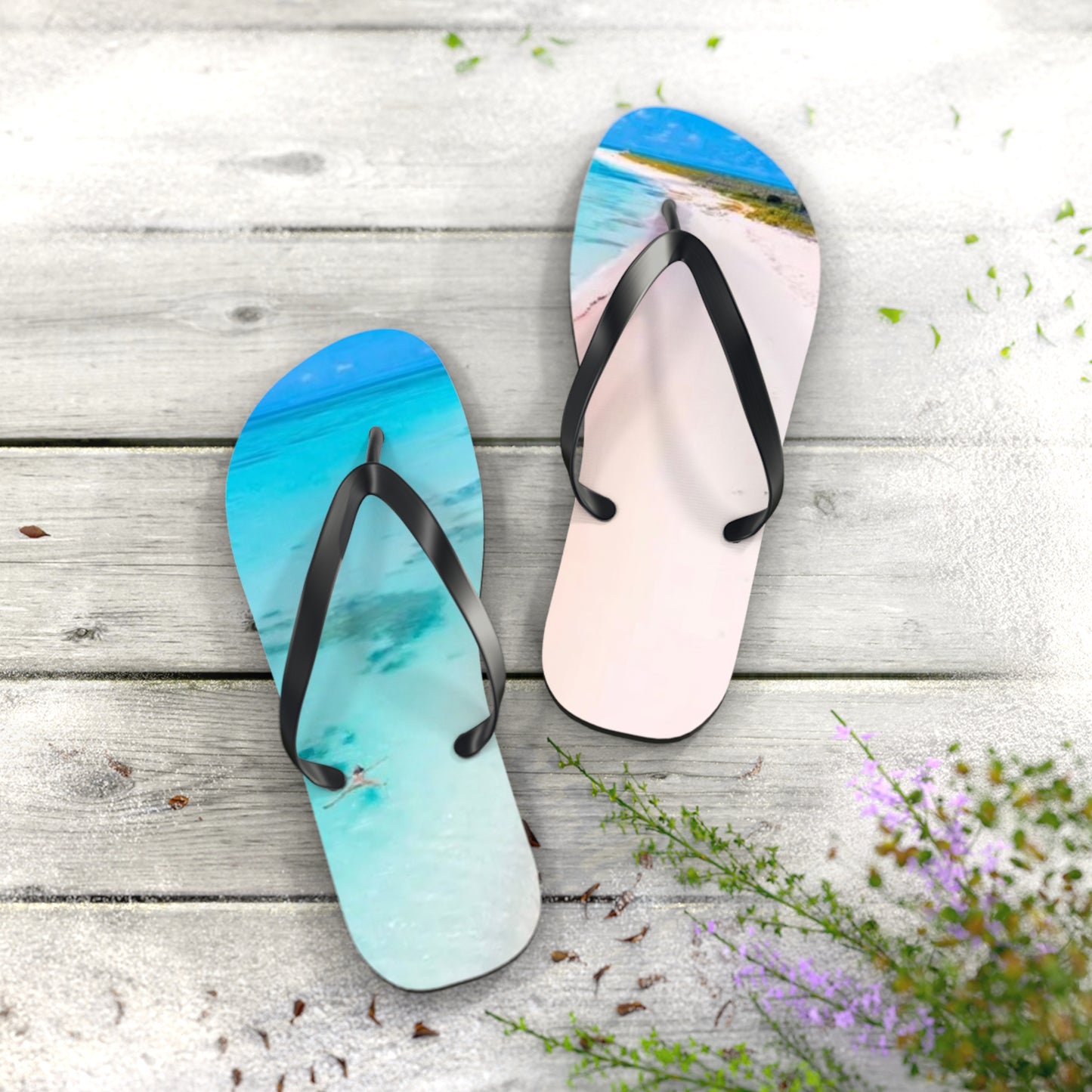 Ocean Beach Graphic Flip Flops, Sandals Slides, Summer Footwear, Brand New