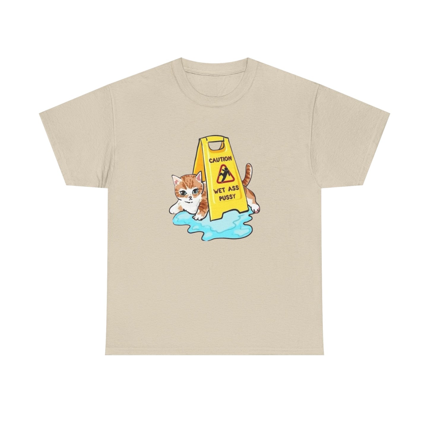 Caution Wet Ass Pussy Funny Cats Graphic T-Shirt Comfy Cotton Tee Brand NEW