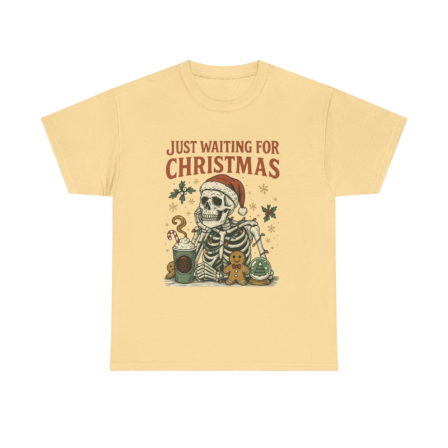 Just Waiting For Christmas Graphic T Shirt NEW Unisex Heavy Cotton Tee