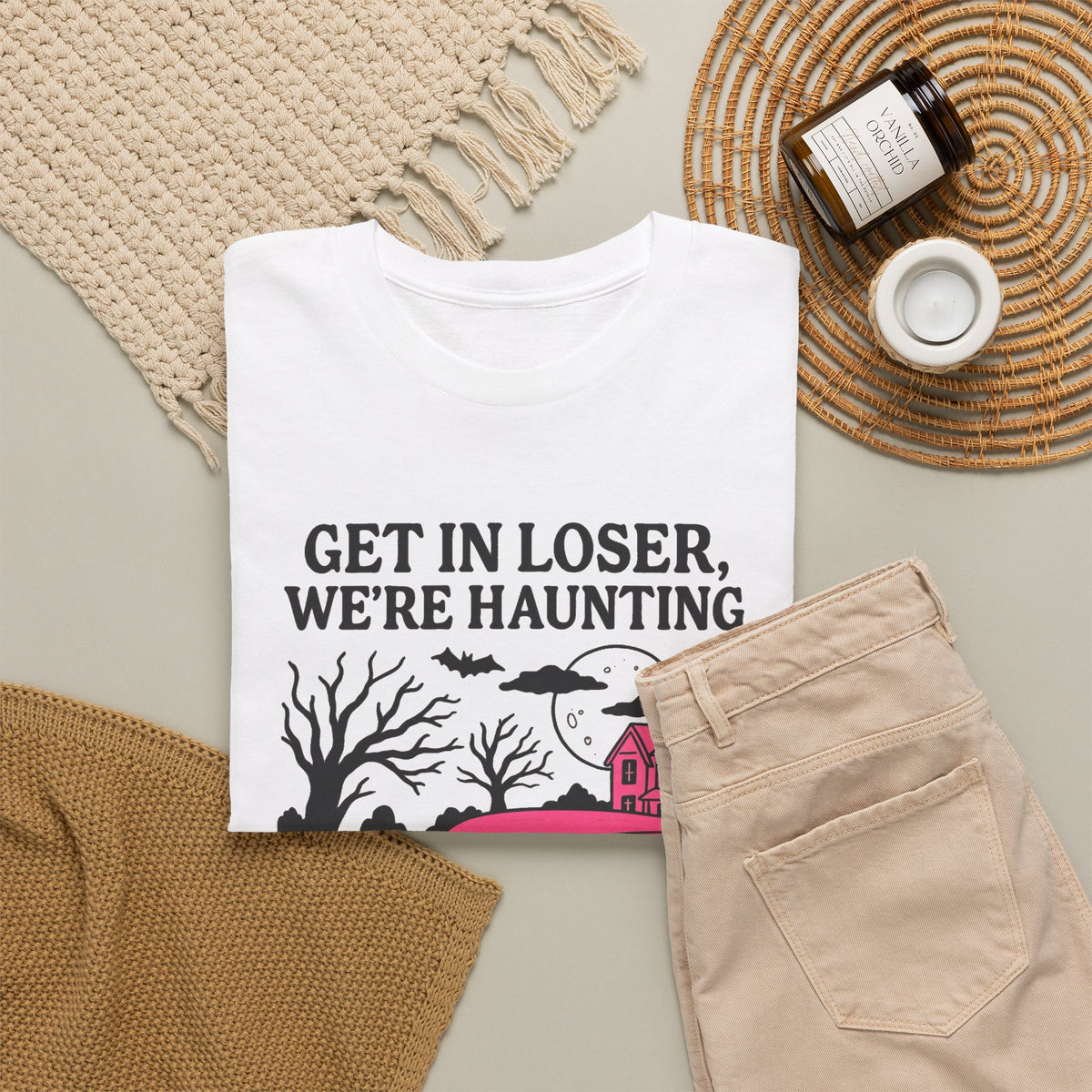 Get in Loser We're Haunting Pink Ghost Car T-Shirt Men's Graphic Tee