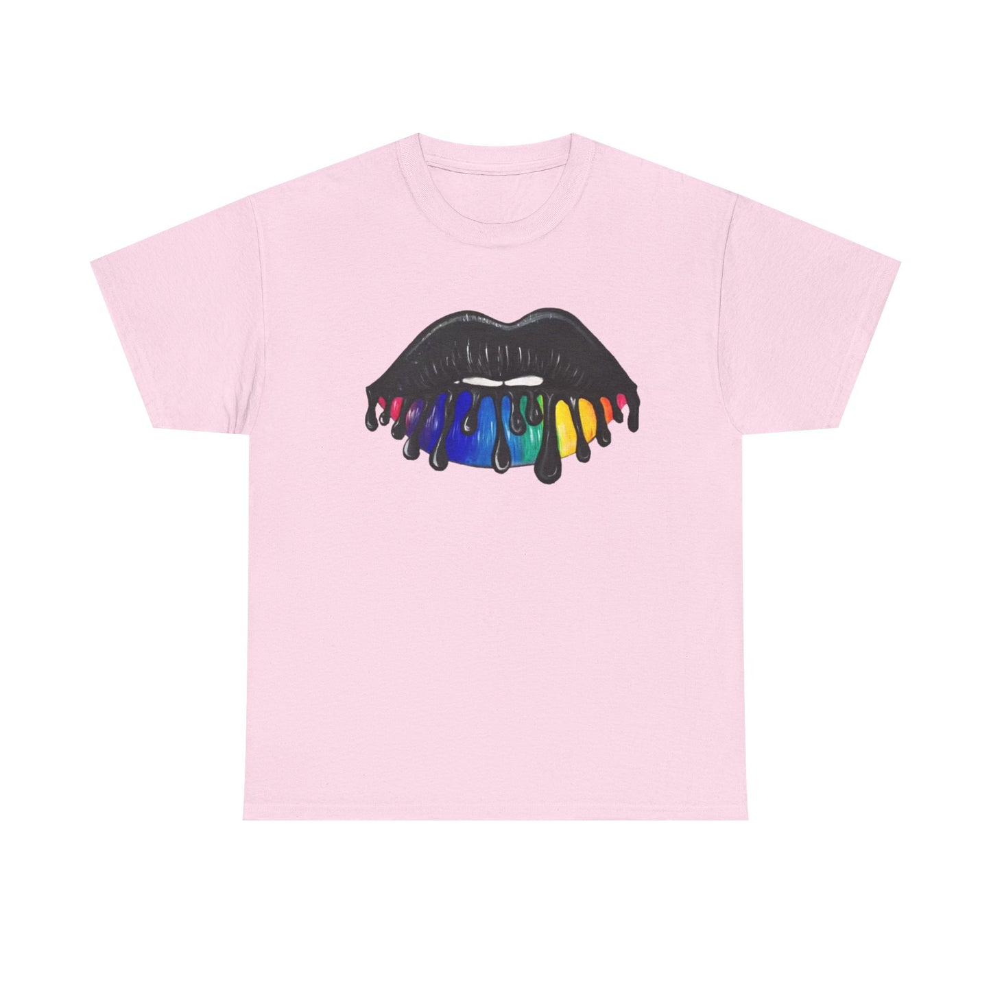 Rainbow Lips Tshirt Girly Tattoo cute womens kiss Unisex Heavy Cotton Tee