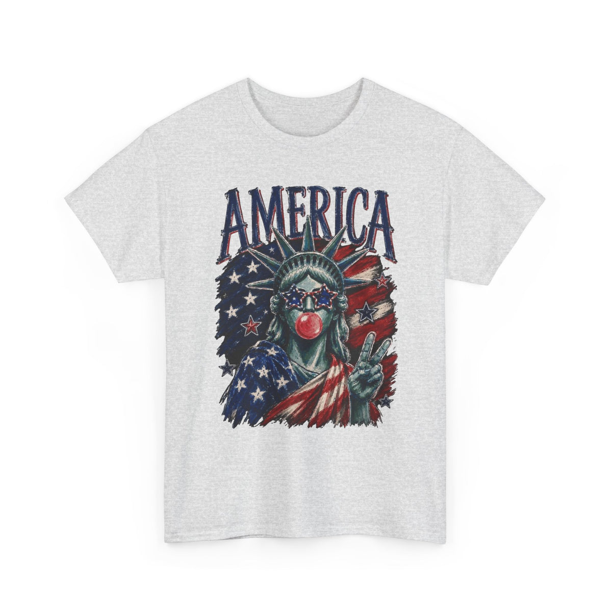 America Statue Of Liberty Graphic T Shirt Men's Heavy Cotton Tee