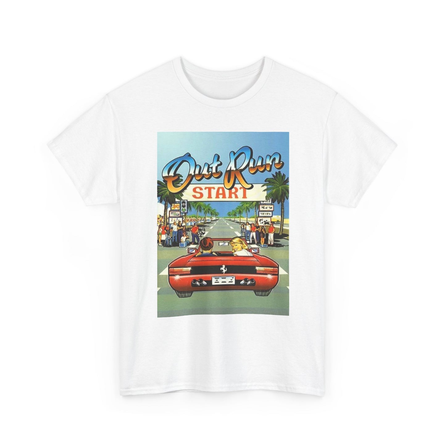 Out Run Game Graphic T Shirt Vintage Retro Unisex Heavy Cotton Tee