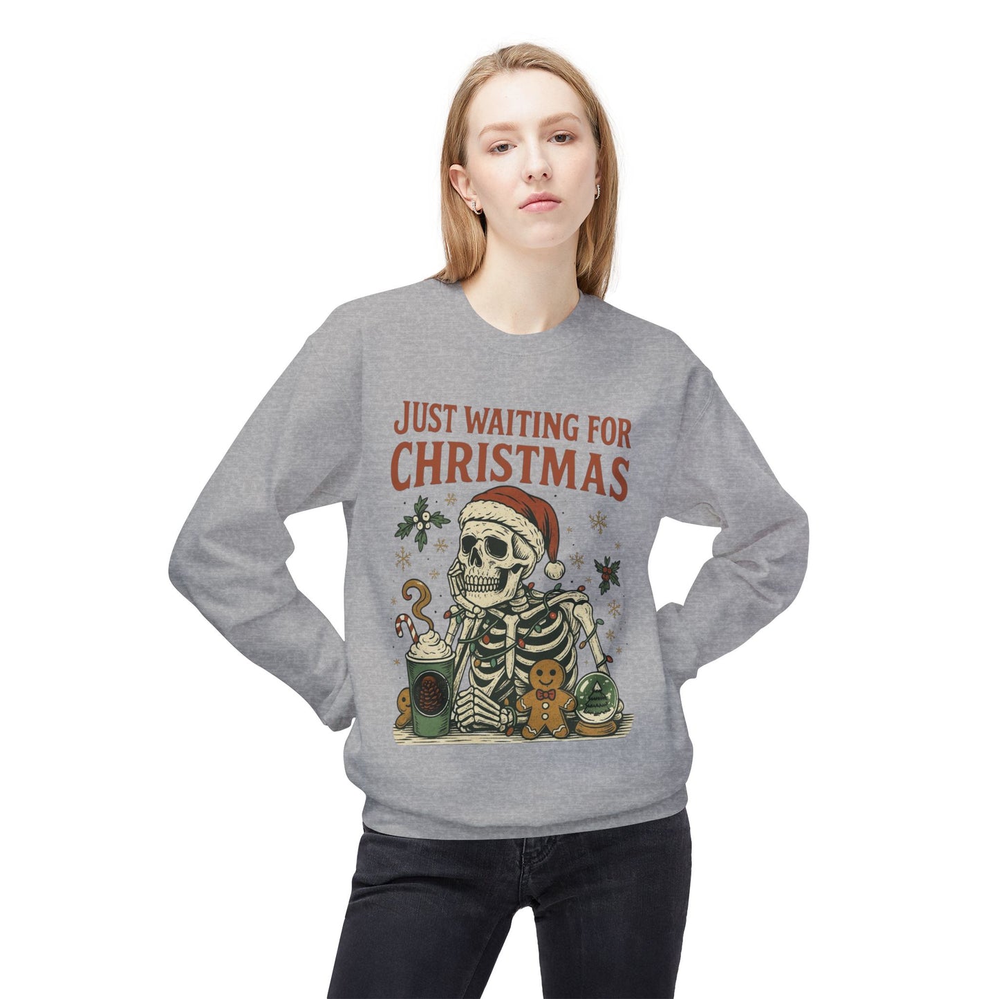 Just Waiting For Christmas Sweater Funny NEW Unisex Fleece Crewneck Sweatshirt
