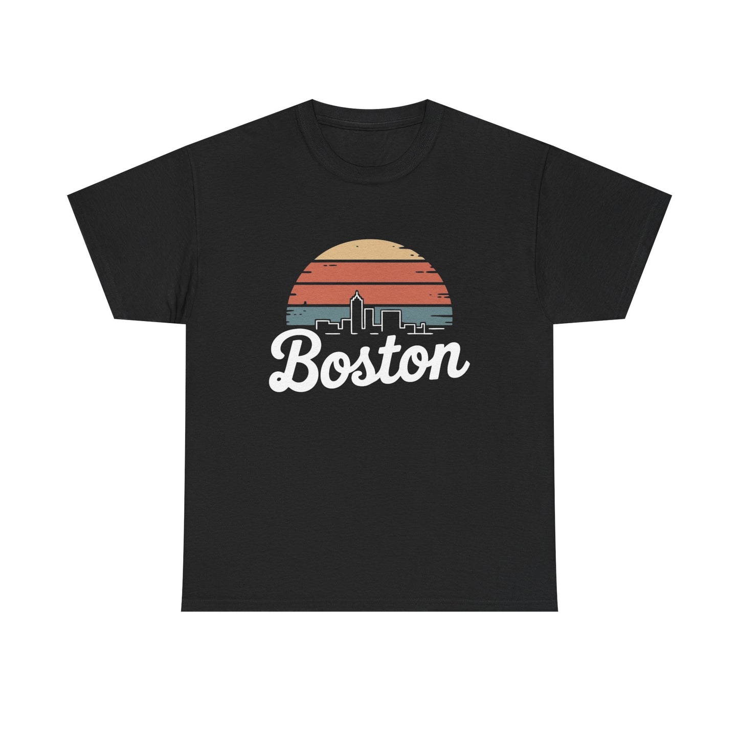 Boston Mass Skyline Graphic T Shirt NEW GIFT Unisex Heavy Cotton Tee