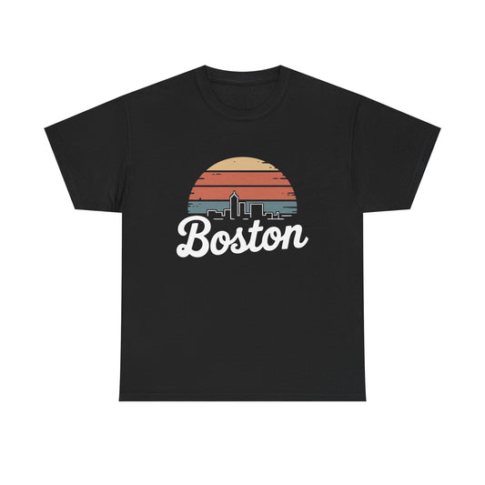 Boston Mass Skyline Graphic T Shirt NEW GIFT Unisex Heavy Cotton Tee