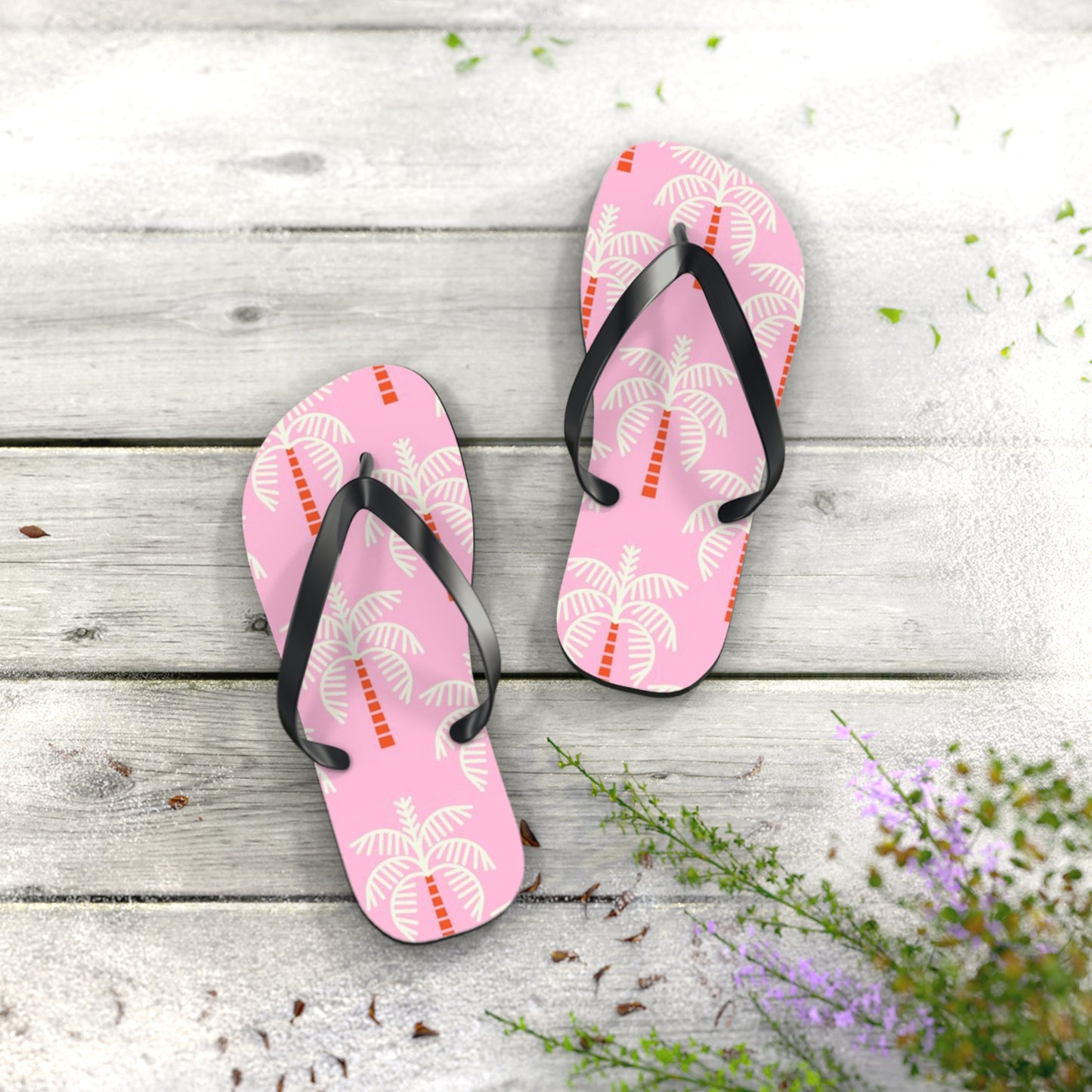 Waves And Sun Sandals Pink Palms Summer Flip Flops Slides BRAND NEW